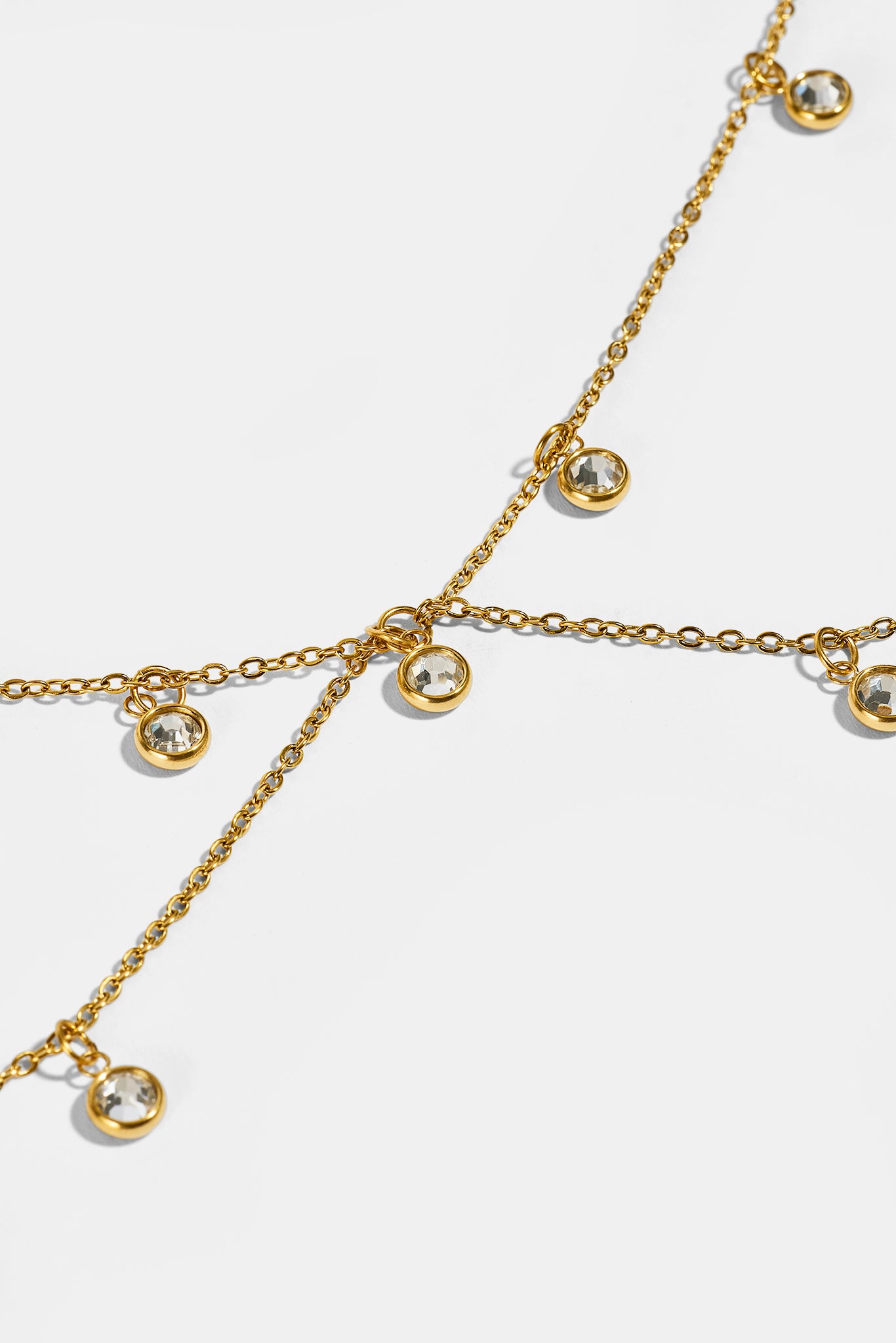Double Layer CZ Droplet Body Chain - 10mm - Gold