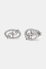 Iced Motif Star Stud Earrings - 7mm - White