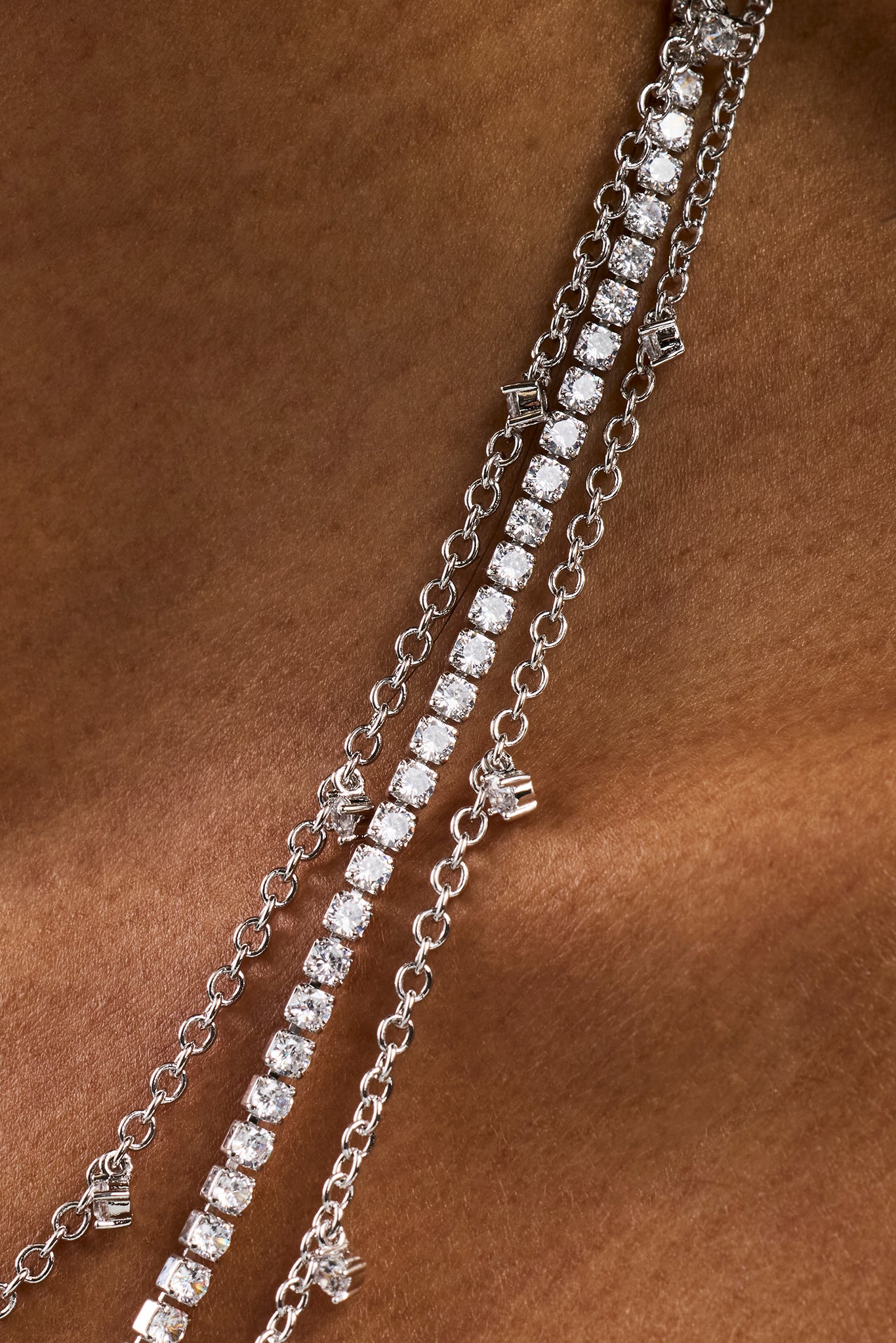 Triple Layer Iced Stone Chain - 5mm - White