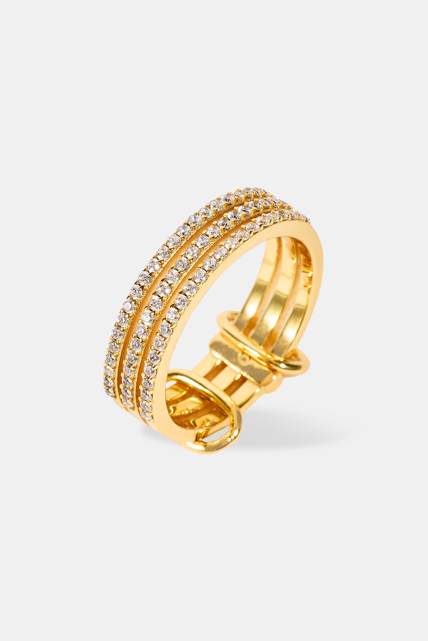 Triple Row Iced Ring - 8mm - Gold
