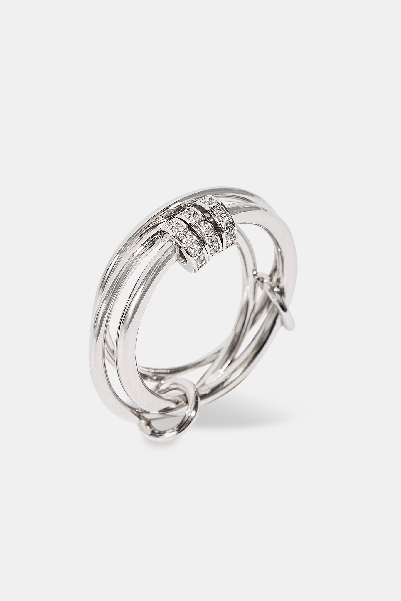 Triple Row Multi Link Polished & Iced Ring- 8mm - White