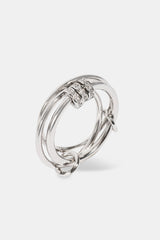 Triple Row Multi Link Polished & Iced Ring- 8mm - White