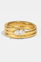 Triple Row Polished Stone Ring - 8mm - Gold