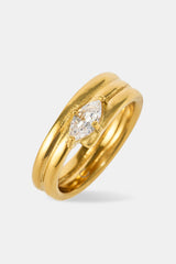 Triple Row Polished Stone Ring - 8mm - Gold