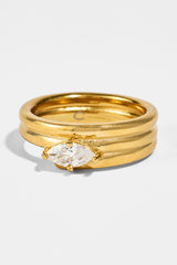 Triple Row Polished Stone Ring - 8mm - Gold