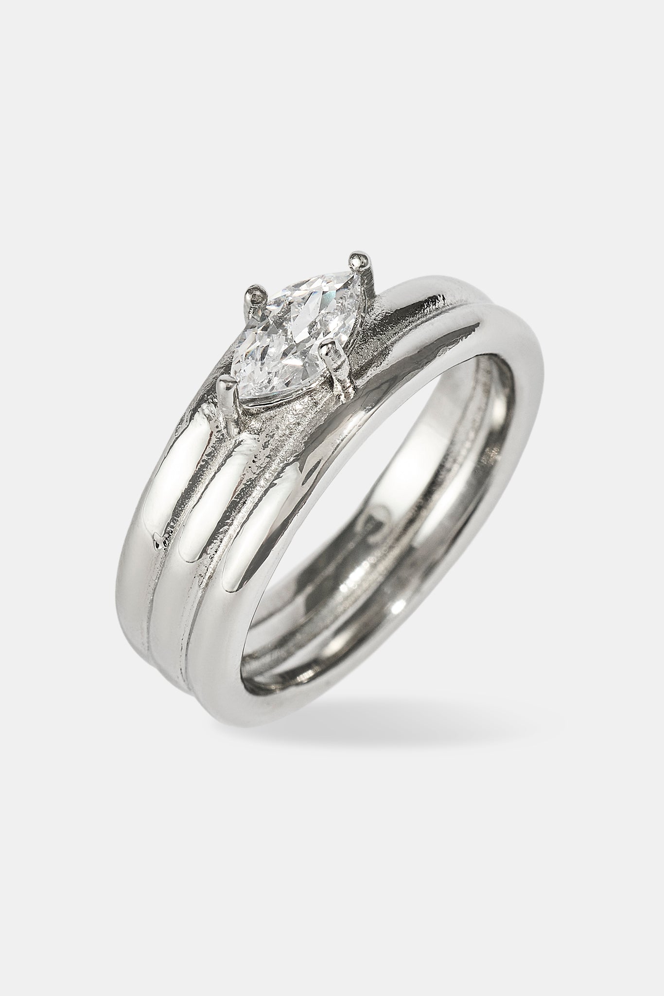 Triple Row Polished Stone Ring - 8mm - White