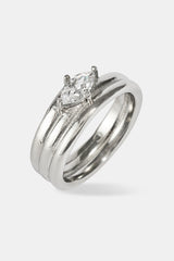 Triple Row Polished Stone Ring - 8mm - White