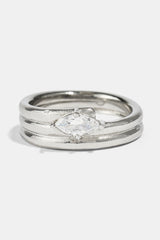 Triple Row Polished Stone Ring - 8mm - White