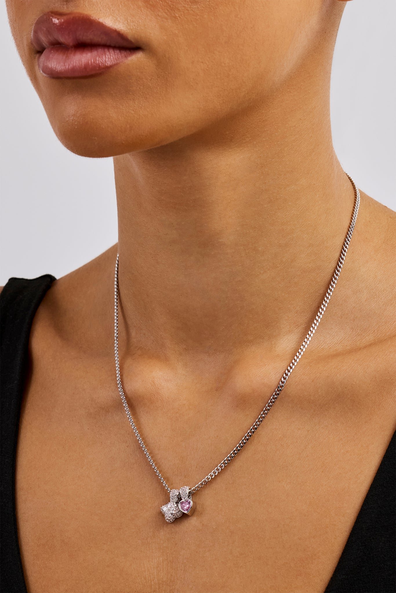 Iced Motif & Heart Cuban Necklace - 10mm - White