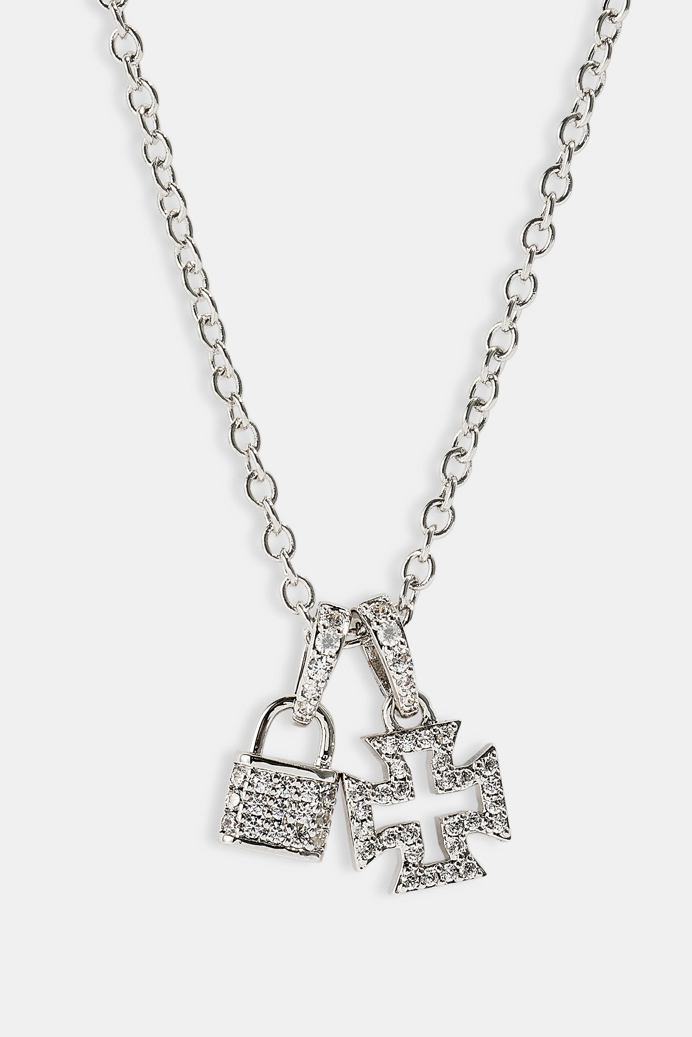Mens Iced Padlock & Motif Necklace - 15mm - White