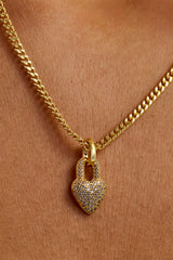 Iced Heart Pendant Necklace - 15mm - Gold