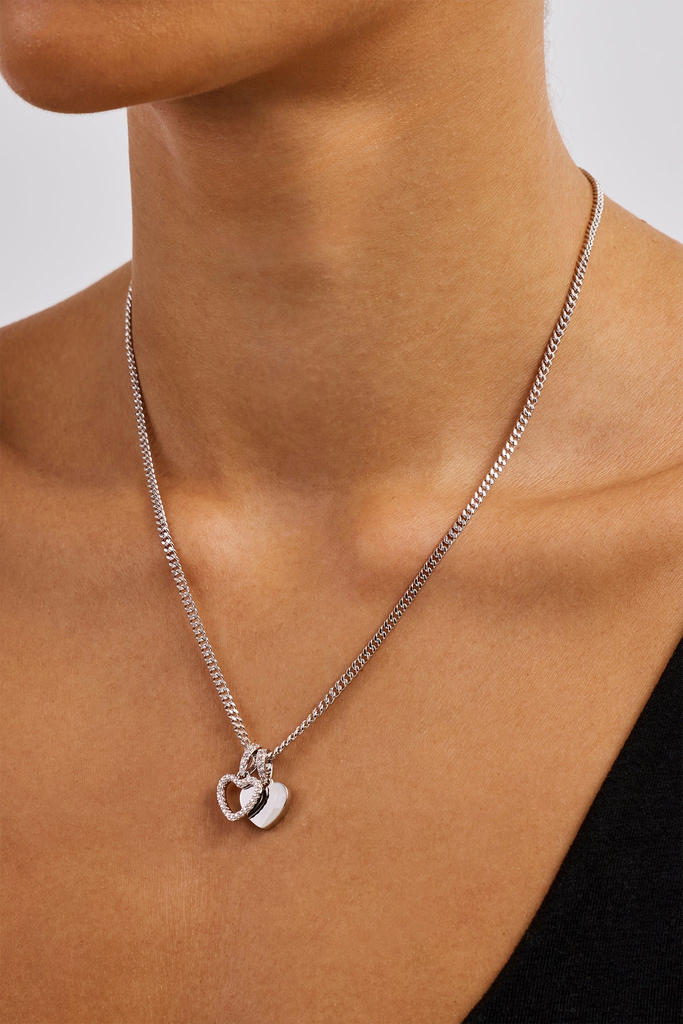 Double Layer Heart Necklace - 10mm - White