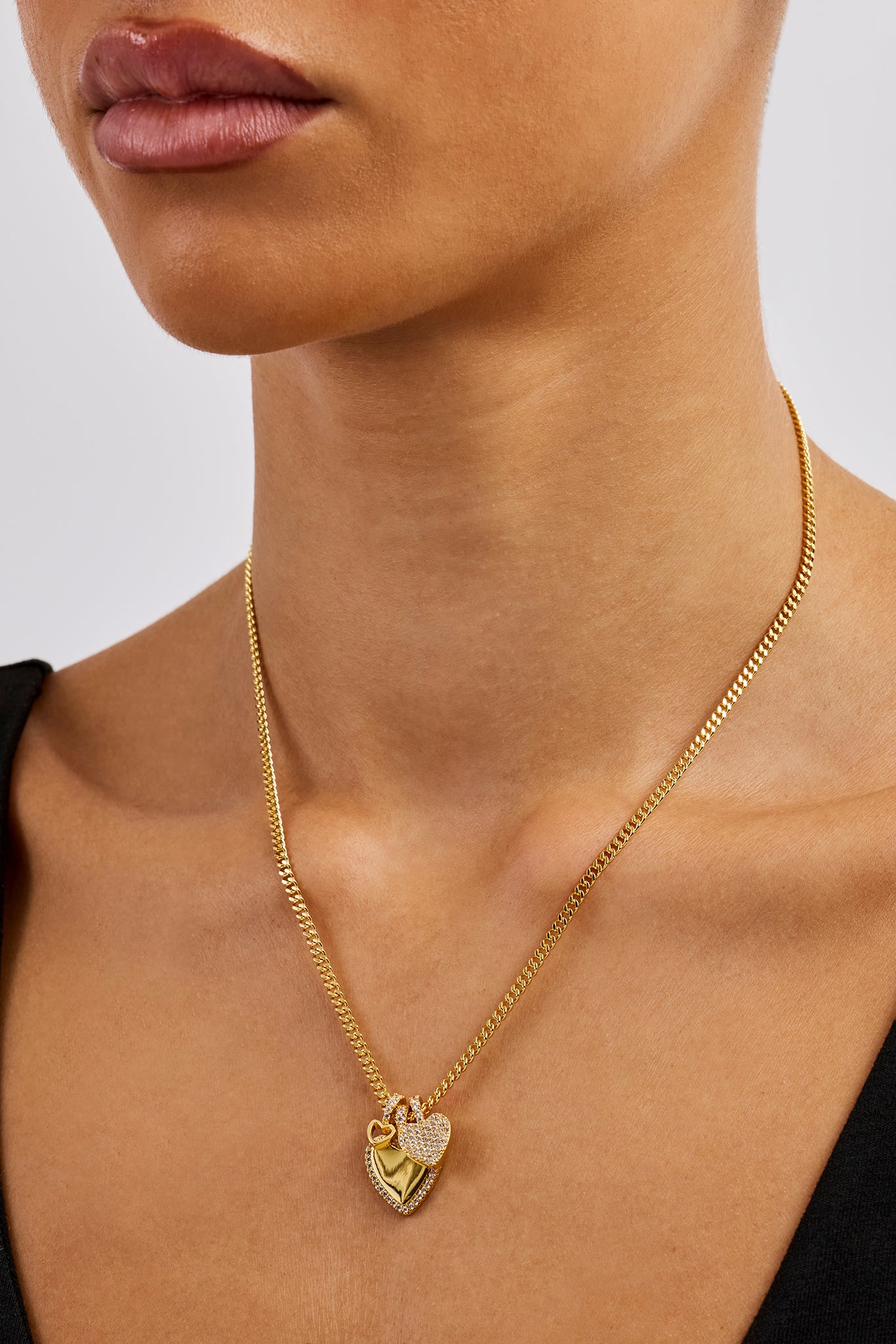 Triple Layer Heart Necklace - 25mm - Gold