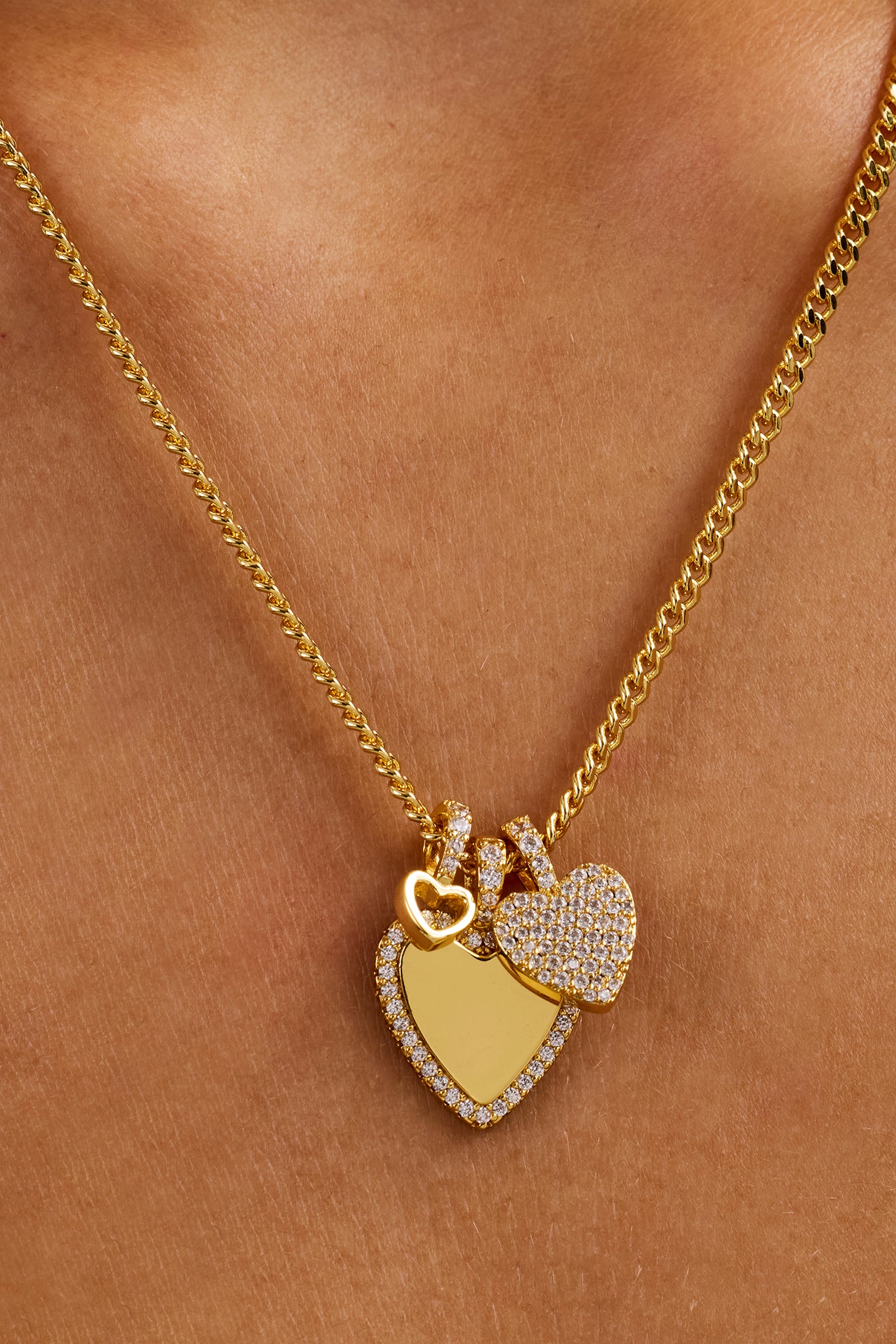 Triple Layer Heart Necklace - 25mm - Gold