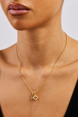 Iced Padlock & Motif Necklace - 10mm - Gold