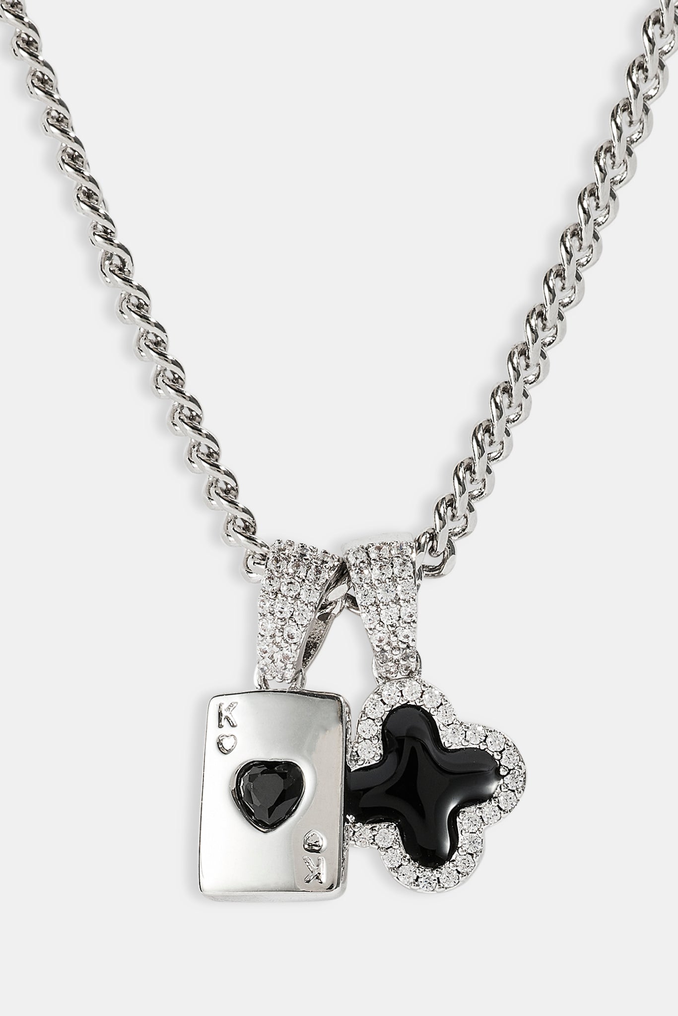 Mens Motif & Gem Card Necklace - 10mm - White
