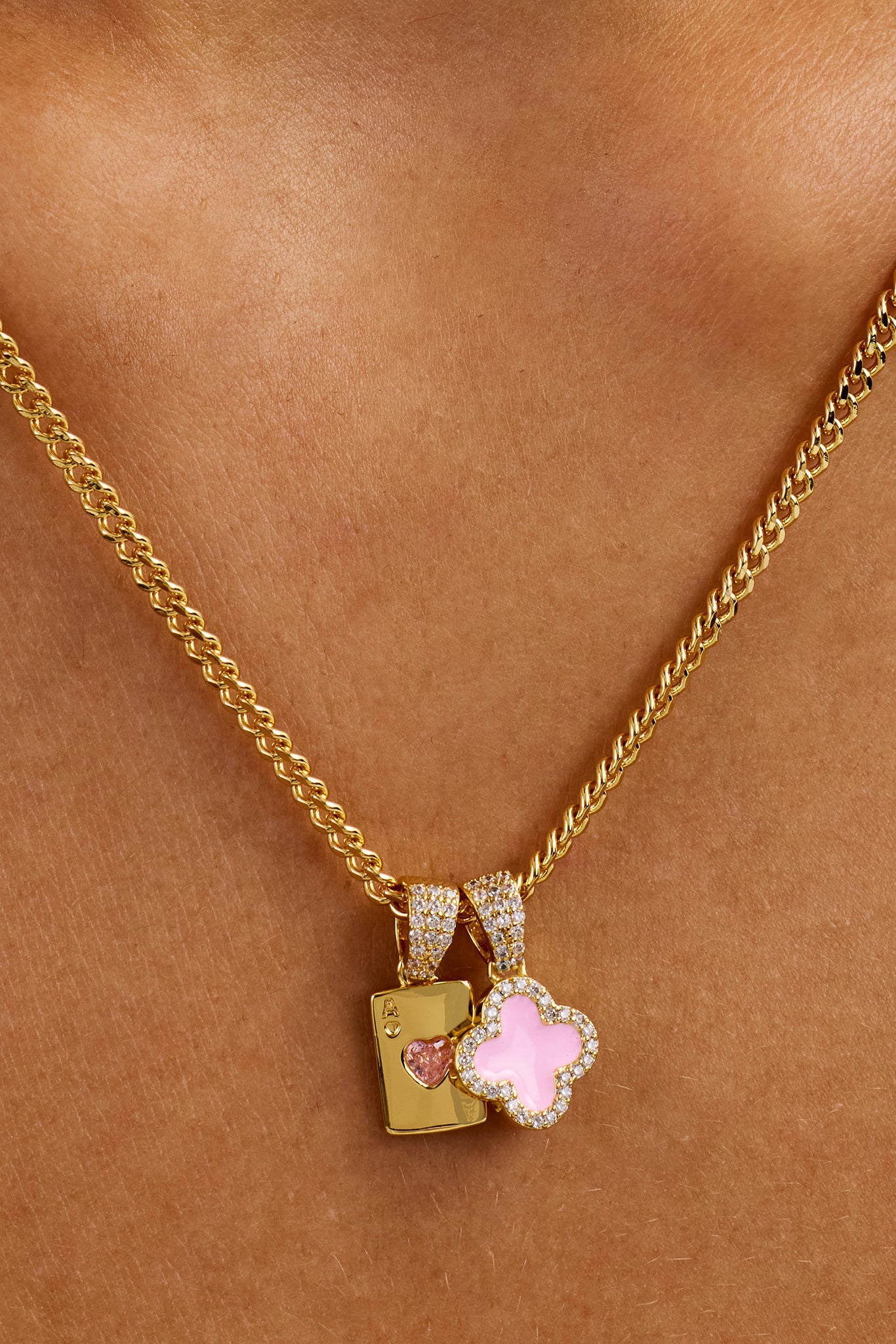 Motif & Gem Card Necklace - 10mm - Gold