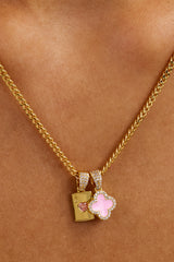 Motiv- und Edelsteinkarten-Halskette – 10 mm – Gold