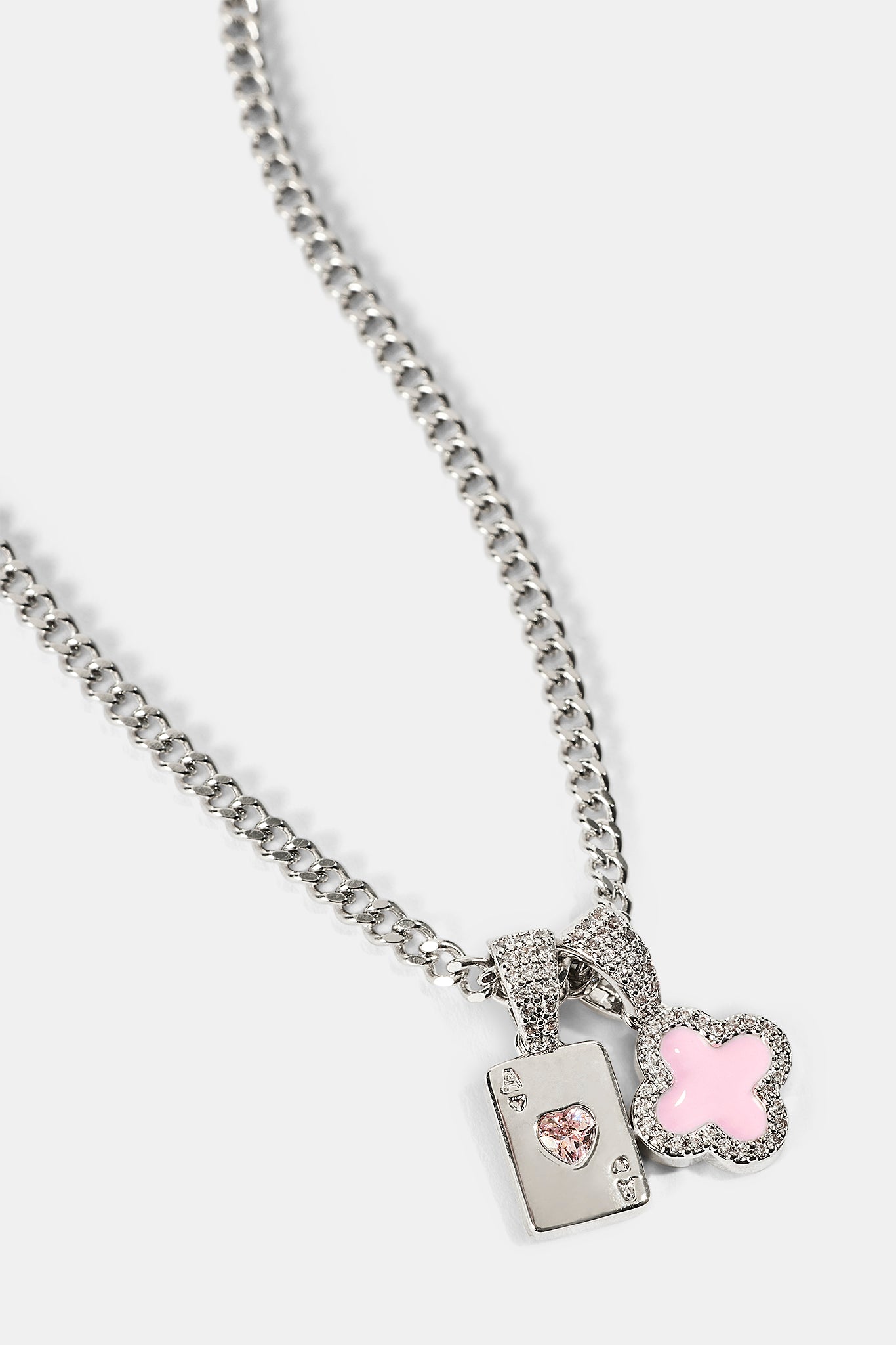 Motif & Gem Card Necklace - 10mm - White