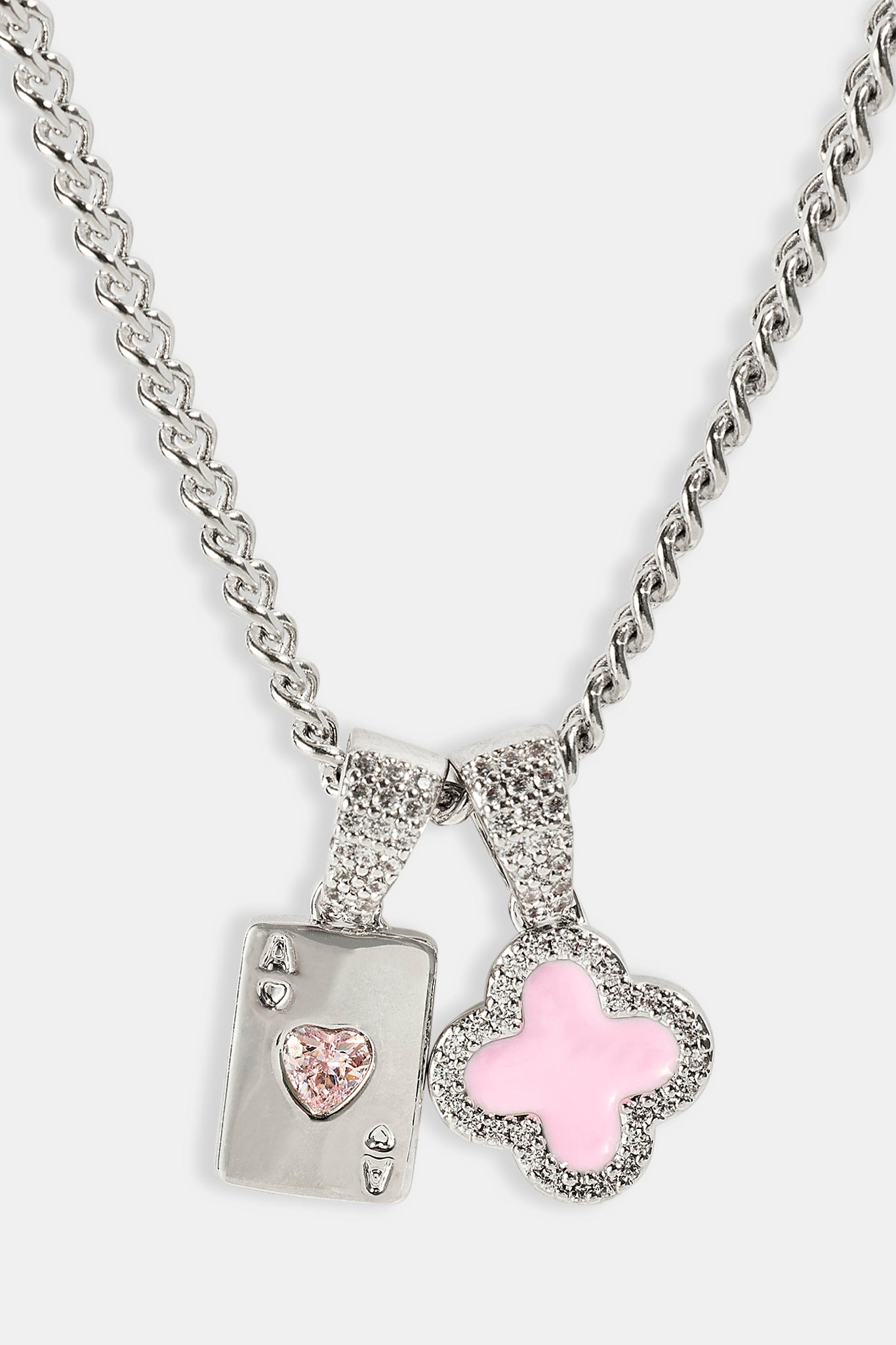 Motif & Gem Card Necklace - 10mm - White