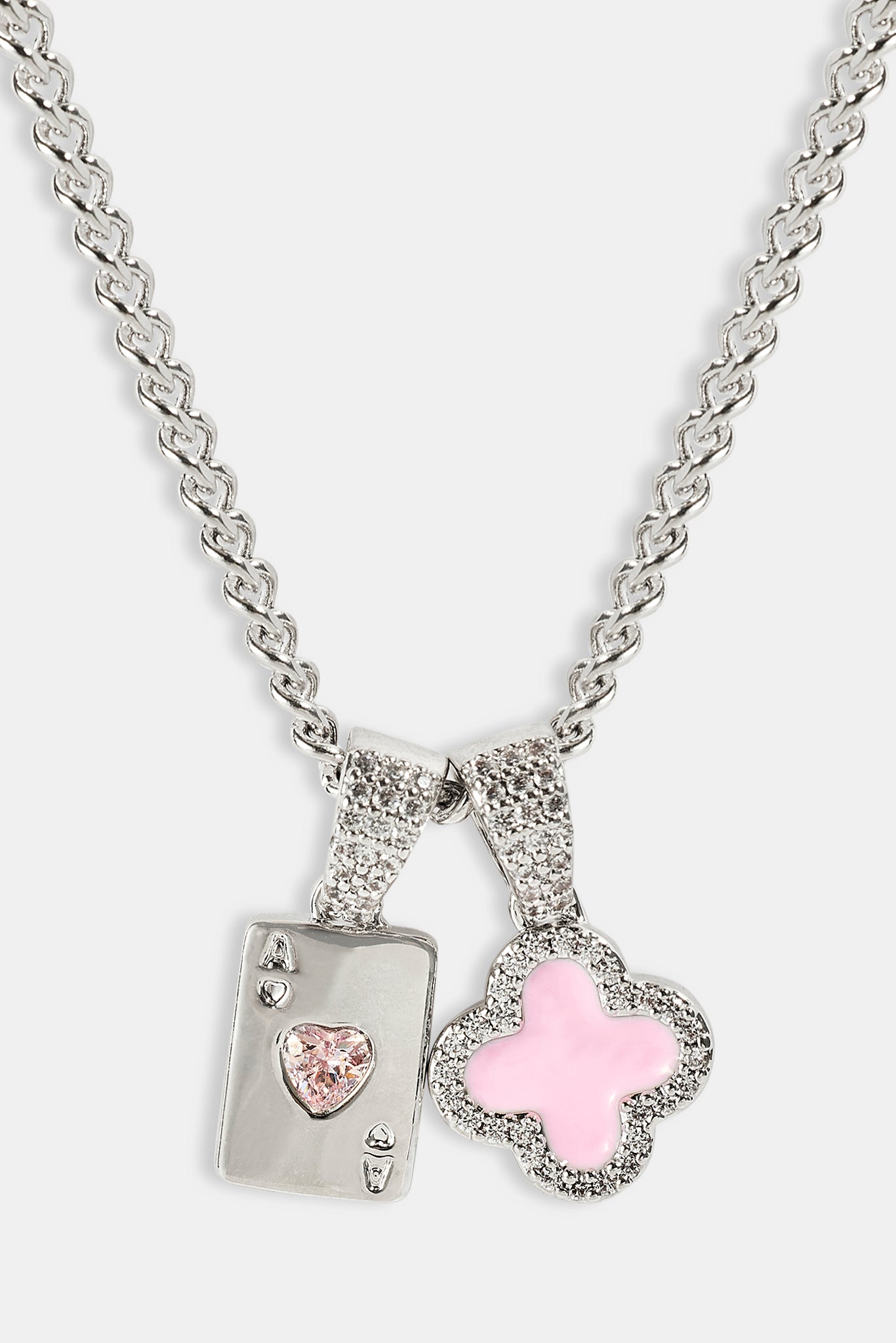 Motif & Gem Card Necklace - 10mm - White