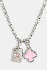 Motif & Gem Card Necklace - 10mm - White
