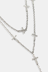 Double Layer Iced Cross Y Drop Chain - 15mm - White