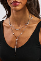 Double Layer Iced Cross Y Drop Chain - 15mm - White