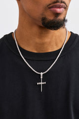 Iced Nail Cross Pendant Tennis Necklace - 20mm - White