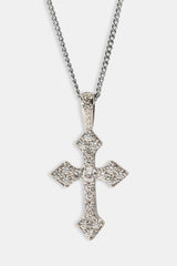 Iced Celtic Cross Pendant Curb Necklace - 35mm - White