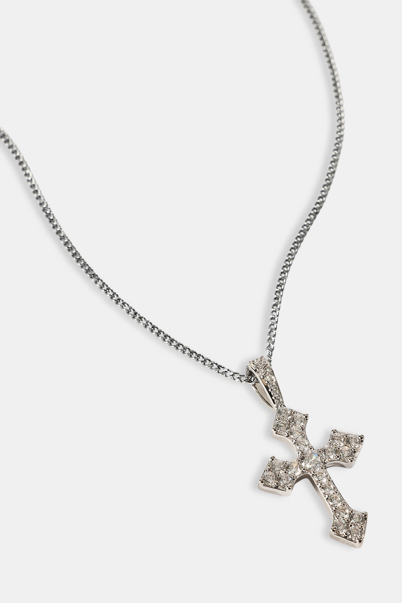 Iced Celtic Cross Pendant Curb Necklace - 35mm - White