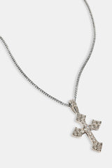 Iced Celtic Cross Pendant Curb Necklace - 35mm - White