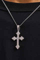 Iced Celtic Cross Pendant Curb Necklace - 35mm - White