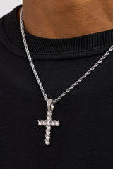 Iced Cross Pendant Rope Necklace - 30mm - White