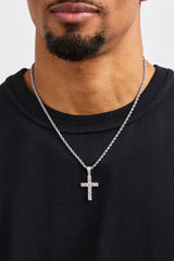 Iced Cross Pendant Rope Necklace - 30mm - White
