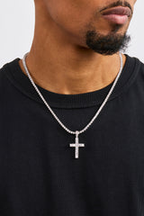 Iced Cross Pendant Tennis Necklace - 30mm - White