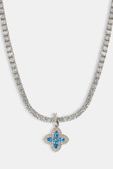 Iced Blue Baguette Motif Infinity Tennis Necklace - 15mm - White