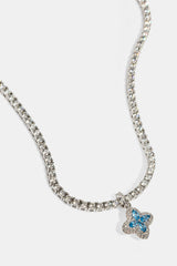 Iced Blue Baguette Motif Infinity Tennis Necklace - 15mm - White