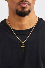 Plain Cross Pendant Tennis Necklace - 12mm - Gold