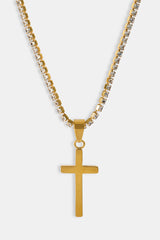 Plain Cross Pendant Tennis Necklace - 12mm - Gold