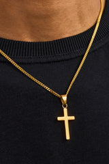 Plain Cross Pendant Cuban Necklace - 12mm - Gold