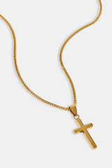 Plain Cross Pendant Cuban Necklace - 12mm - Gold