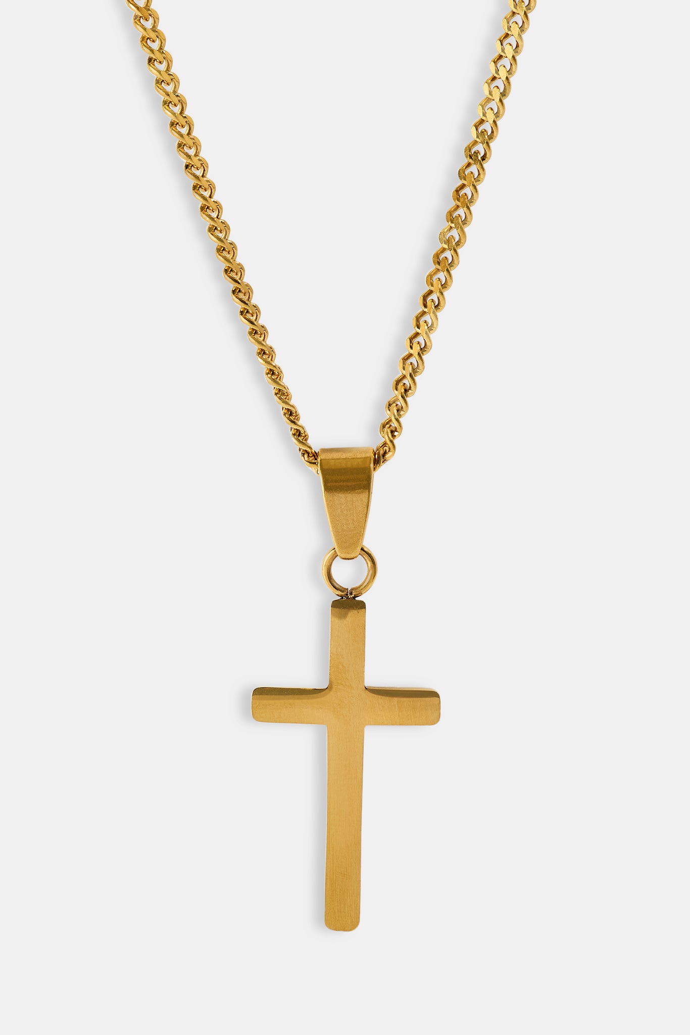 Plain Cross Pendant Cuban Necklace - 12mm - Gold