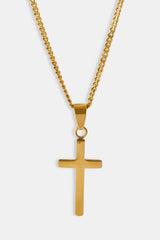 Plain Cross Pendant Cuban Necklace - 12mm - Gold