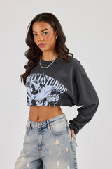 Reversible Cropped Long Sleeve T-Shirt - Dark Grey