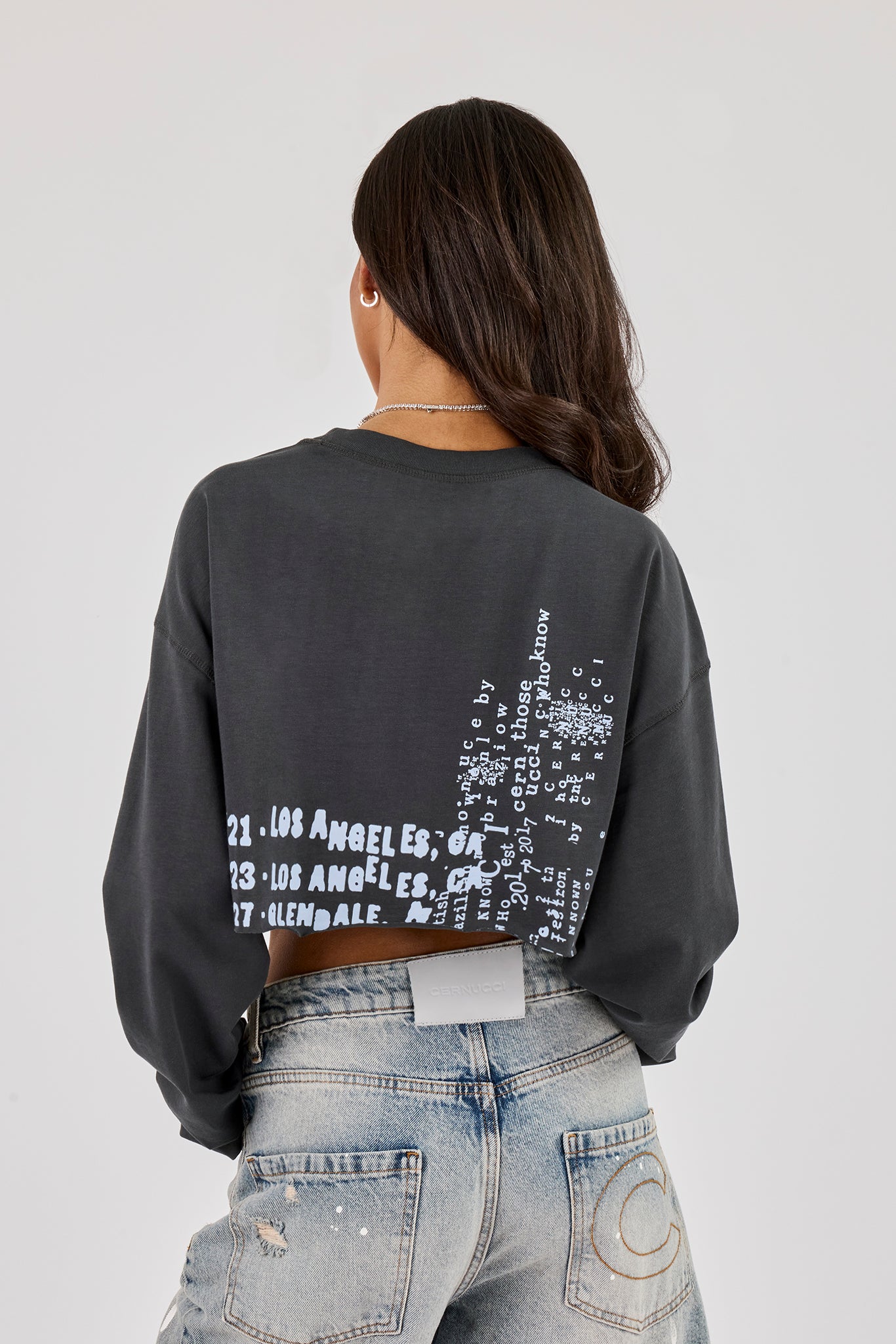 Reversible Cropped Long Sleeve T-Shirt - Dark Grey