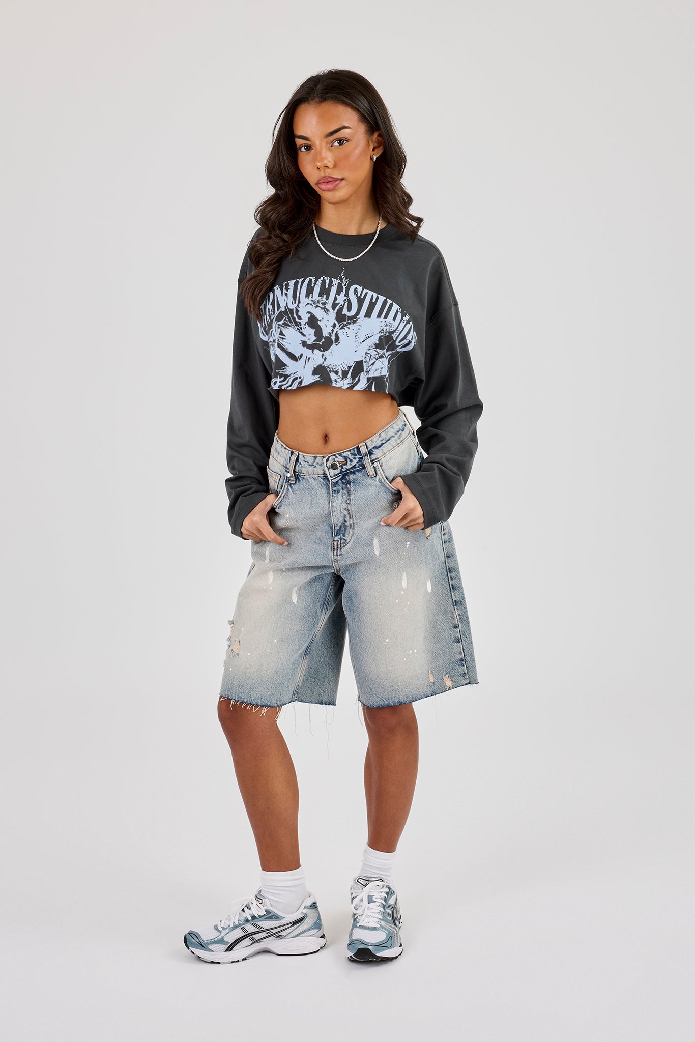 Reversible Cropped Long Sleeve T-Shirt - Dark Grey