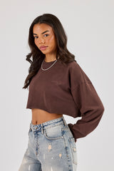 Cropped Washed Long Sleeve T-Shirt - Brown