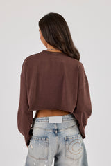 Cropped Washed Long Sleeve T-Shirt - Brown