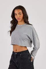 Cropped Washed Long Sleeve T-Shirt - Grey